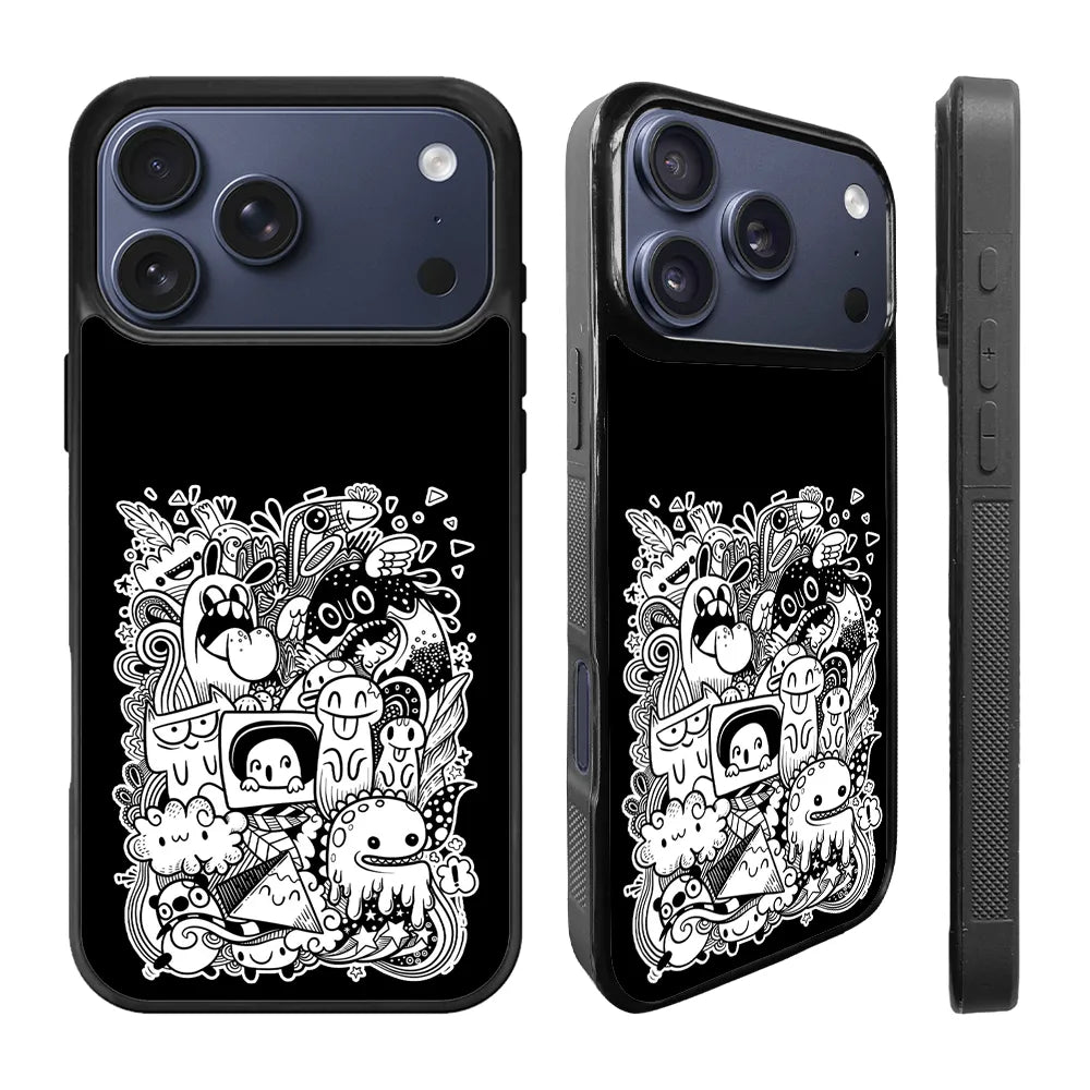 Doodle Art Black iPhone 17 Pro Case Back Covers MGC0058