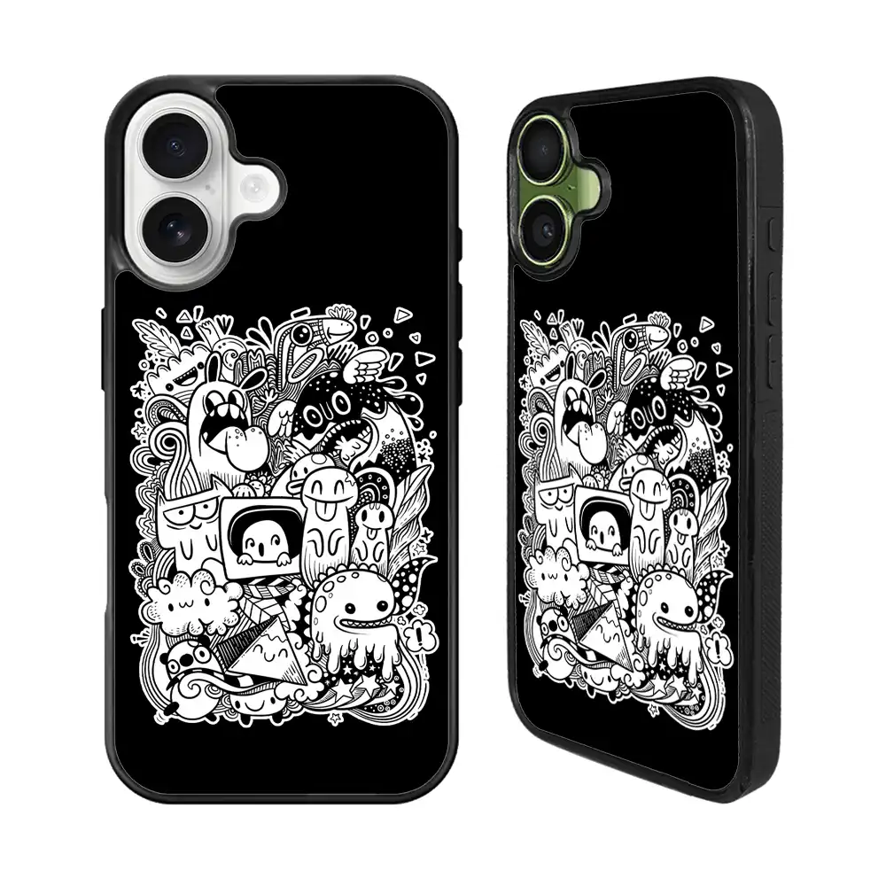 Doodle Art Black iPhone 17 Case Back Covers MGC0058