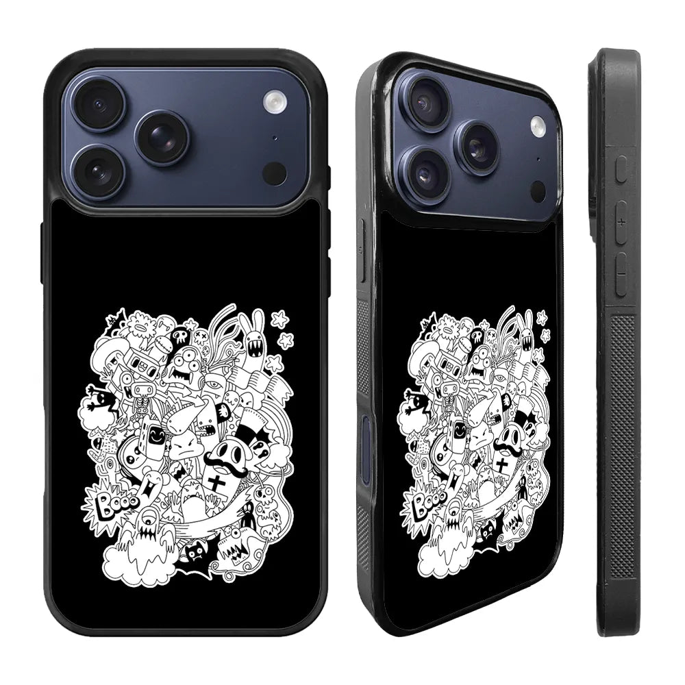 Doodle Art Black iPhone 17 Pro Case Back Covers MGC0059