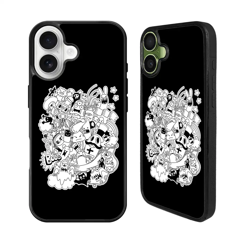 Doodle Art Black iPhone 17 Case Back Covers MGC0059