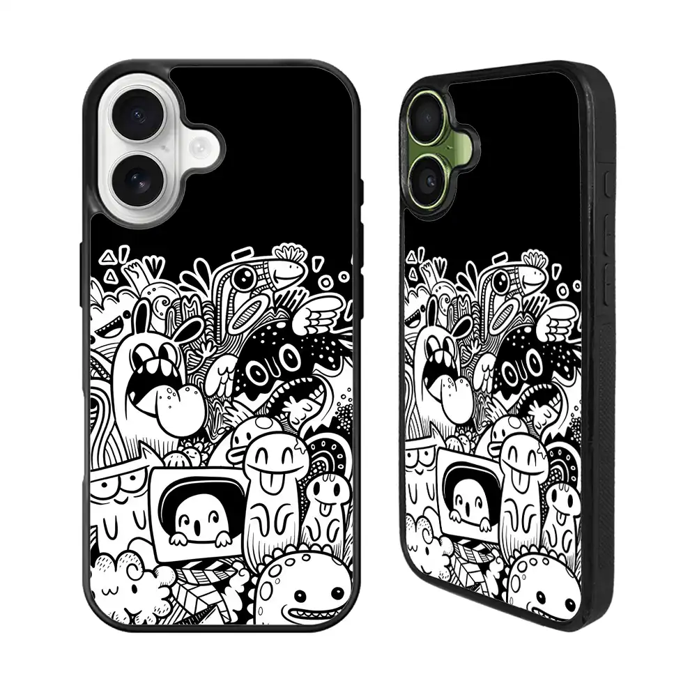 Doodle Art Black iPhone 17 Case Back Covers MGC0060