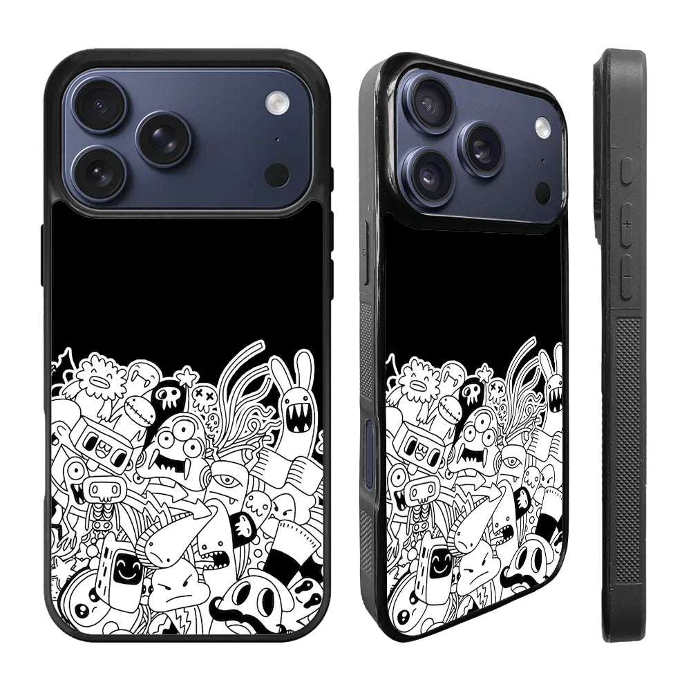 Doodle Art Black iPhone 17 Pro Case Back Covers MGC0061