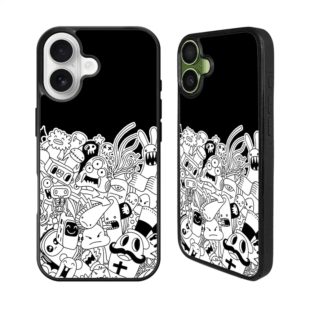 Doodle Art Black iPhone 17 Case Back Covers MGC0061